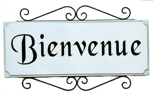 Bienvenue large French Welcome sign with iron accents