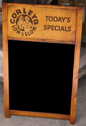 Custom Barbecue Chalkboard with Carved Logo