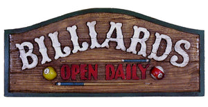 Wall plaque Decor for your Game Room, Billiards Open Daily