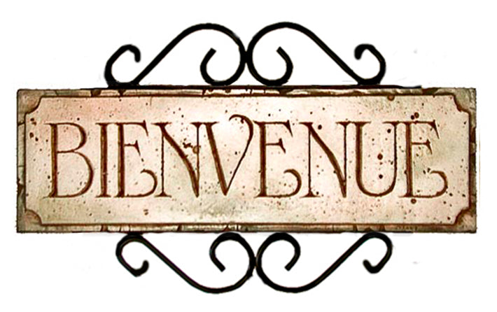 Outdoor Open Sign With Written In It In French Ouvert, Bienvenue Meaning  In English Open, Welcome. Stock Photo, Picture and Royalty Free Image.  Image 151867173.