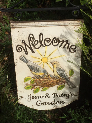 Birds Personalized Welcome Hanging Yard Sign with Yard Stake