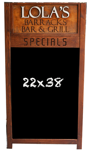 Customized Restaurant Chalkboard with Carved Wood Header