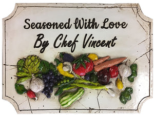 Kitchen Personalized Sign with Sculpted Vegetables