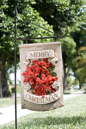Poinsettia Merry Christmas  hanging yard sign and stake