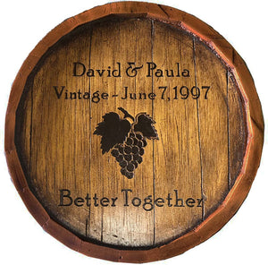 Wine Quarter Barrel with carved grapes and personalized