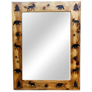 Rustic Animal Decor Wood Mirror