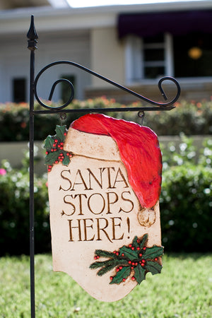 Santa Stops Here plaque with yard stake