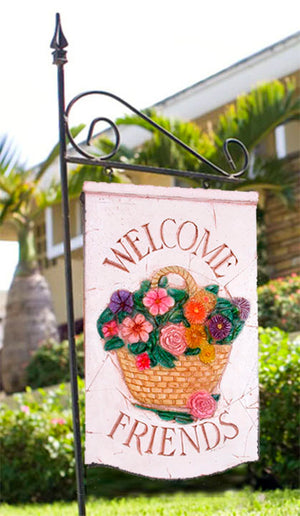Welcome Sign Garden Yard Stake with Flower Basket Sign