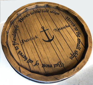 Wine Quarter Barrel carved with friendship phrase and custom names